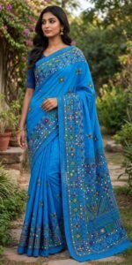 Lambani Embroidery on Blended Silk Saree - Image 3