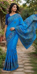 Lambani Embroidery on Blended Silk Saree