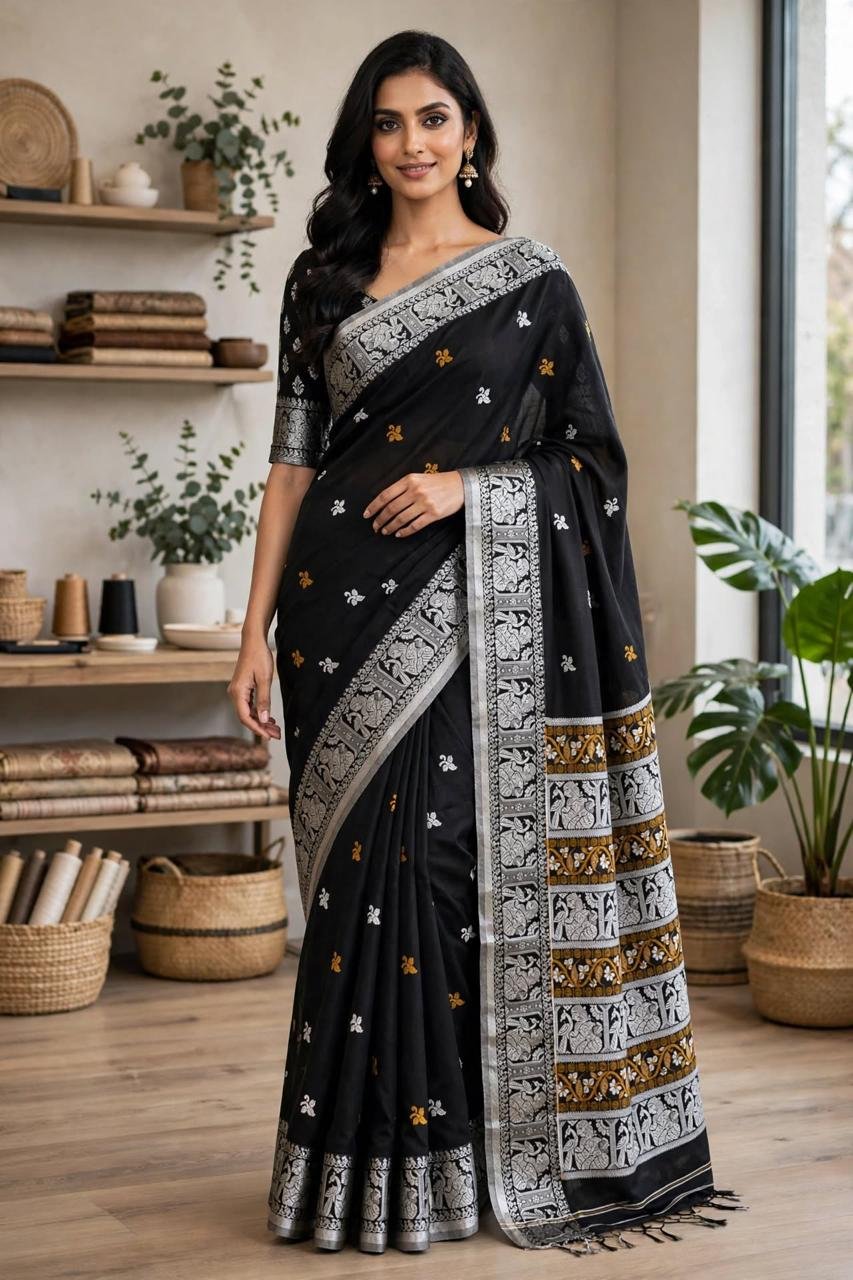 Baluchari on Pure Cotton Saree