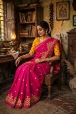 Gujrati Stitch work on soft Jamdani Saree - Image 3