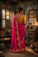 Gujrati Stitch work on soft Jamdani Saree - Image 4