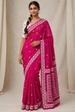 Gujrati Stitch work on dhakai Jamdani Saree