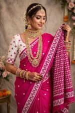 Gujrati Stitch work on dhakai Jamdani Saree - Image 2