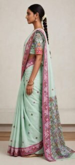 Gujarati Stitch work on Half Tussar Saree - Image 3