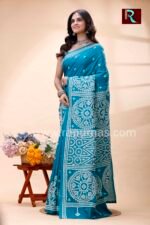 Gujrati Stitch work on Pure Bangalore Silk Saree - Image 4