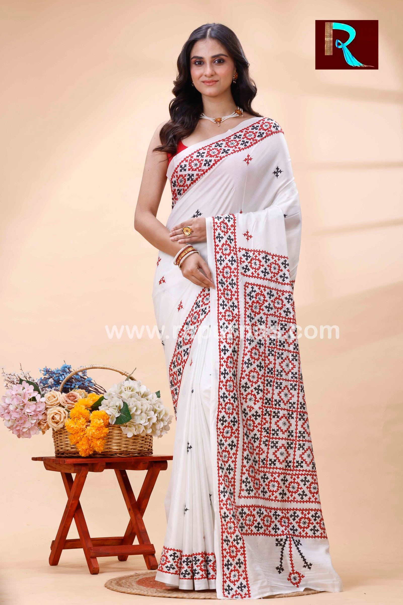 Gujrati Stitch work on Blended Silk Saree