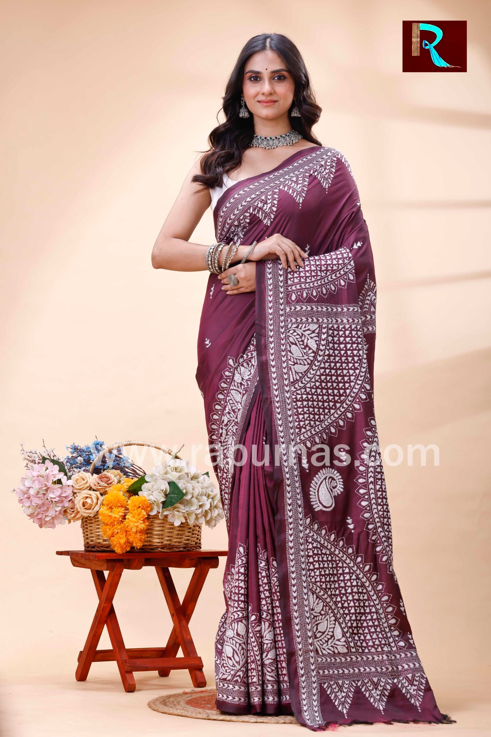 Gujrati Stitch work on Blended Silk Saree