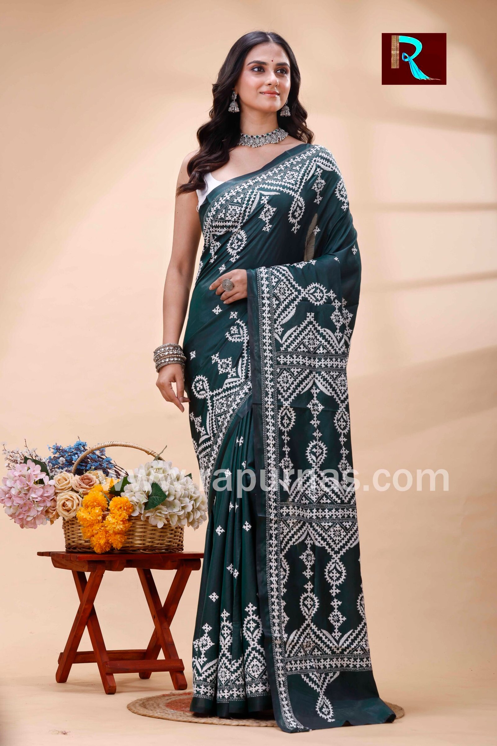 Gujrati Stitch work on Blended Silk Saree