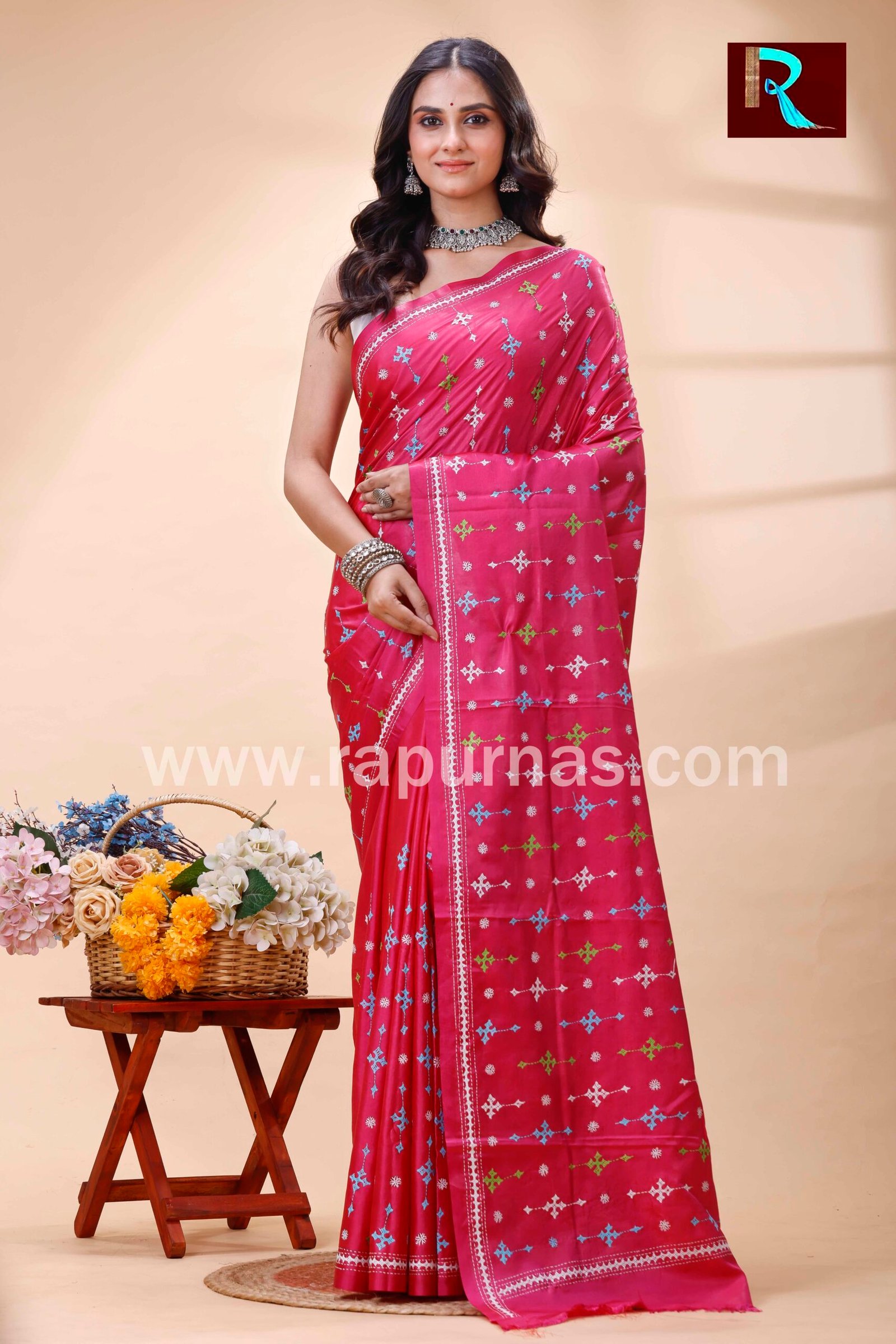 Gujrati Stitch work on Blended Silk Saree