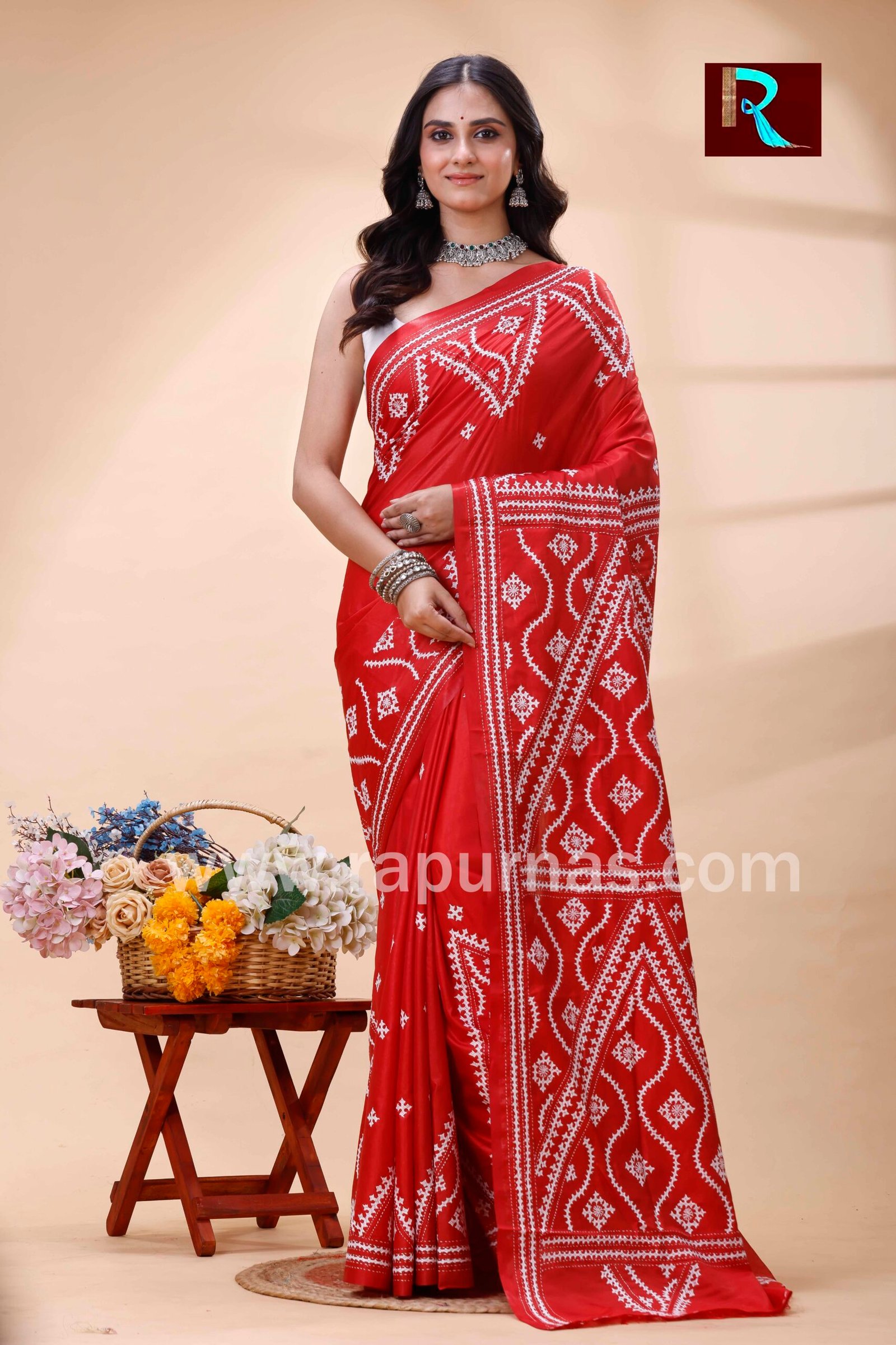 Gujrati Stitch work on Blended Silk Saree