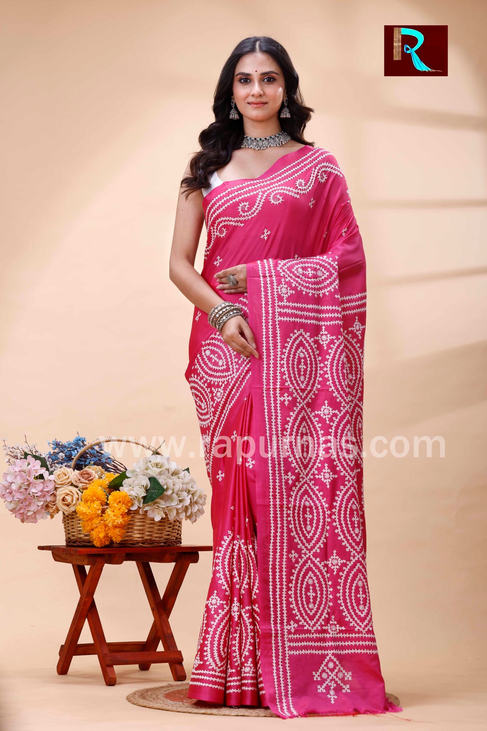 Gujrati Stitch work on Blended Silk Saree