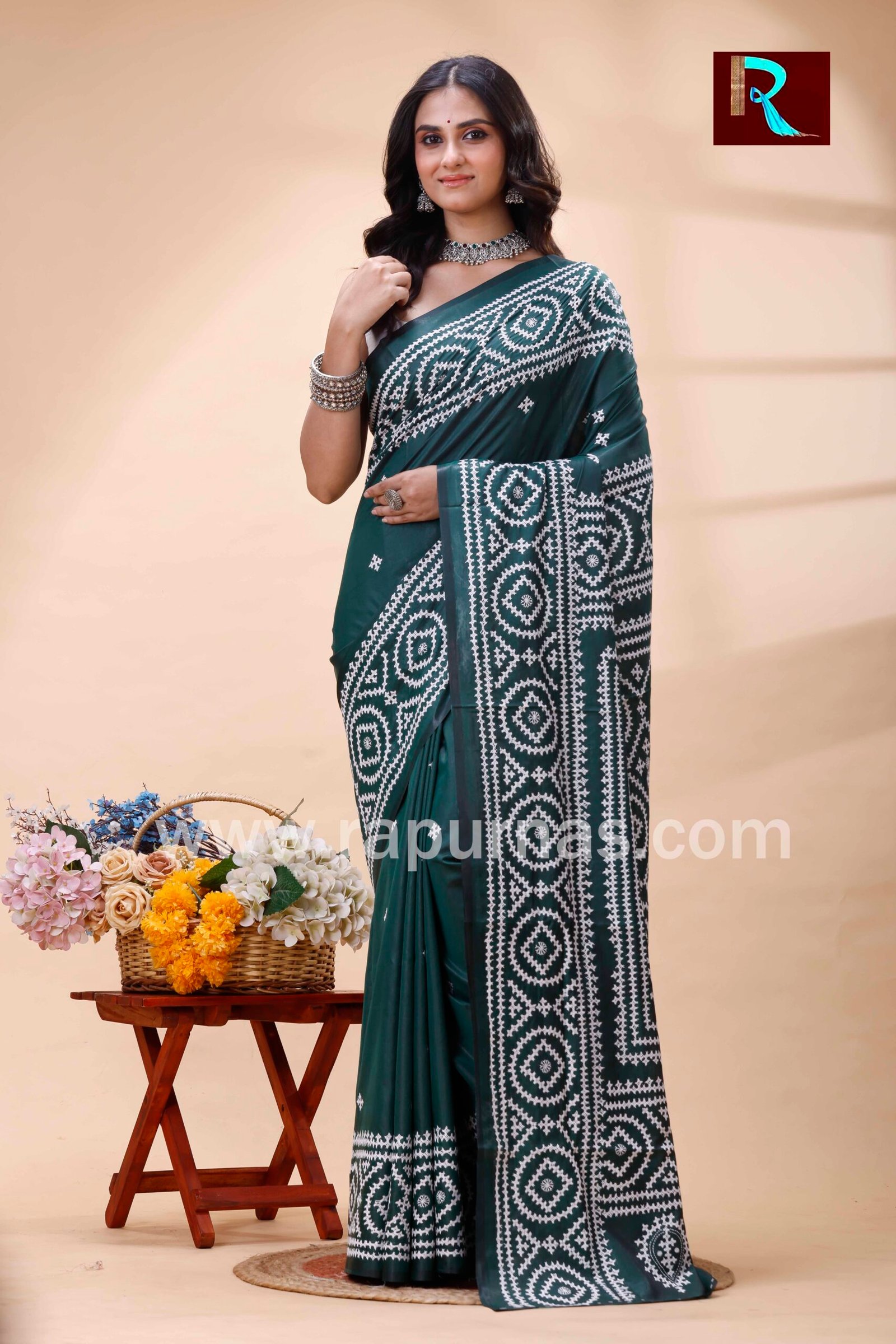Gujrati Stitch work on Blended Silk Saree