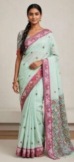 Gujarati Stitch work on Half Tussar Saree - Image 2