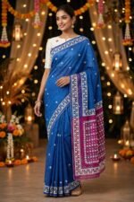 Gujrati Stitch work on dhakai Jamdani Saree - Image 3