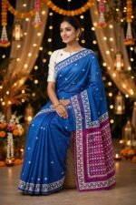 Gujrati Stitch work on dhakai Jamdani Saree - Image 4