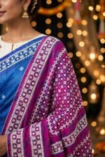 Gujrati Stitch work on dhakai Jamdani Saree - Image 5
