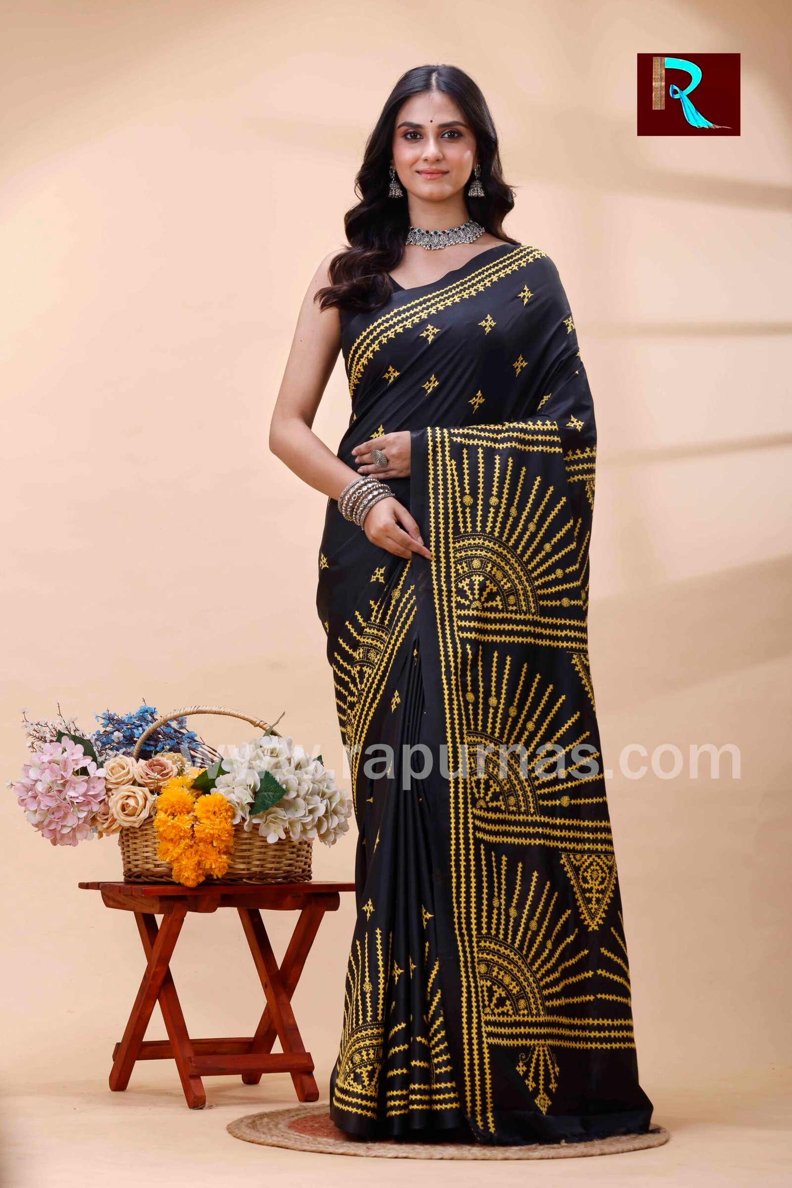 Gujrati Stitch work on Blended Silk Saree