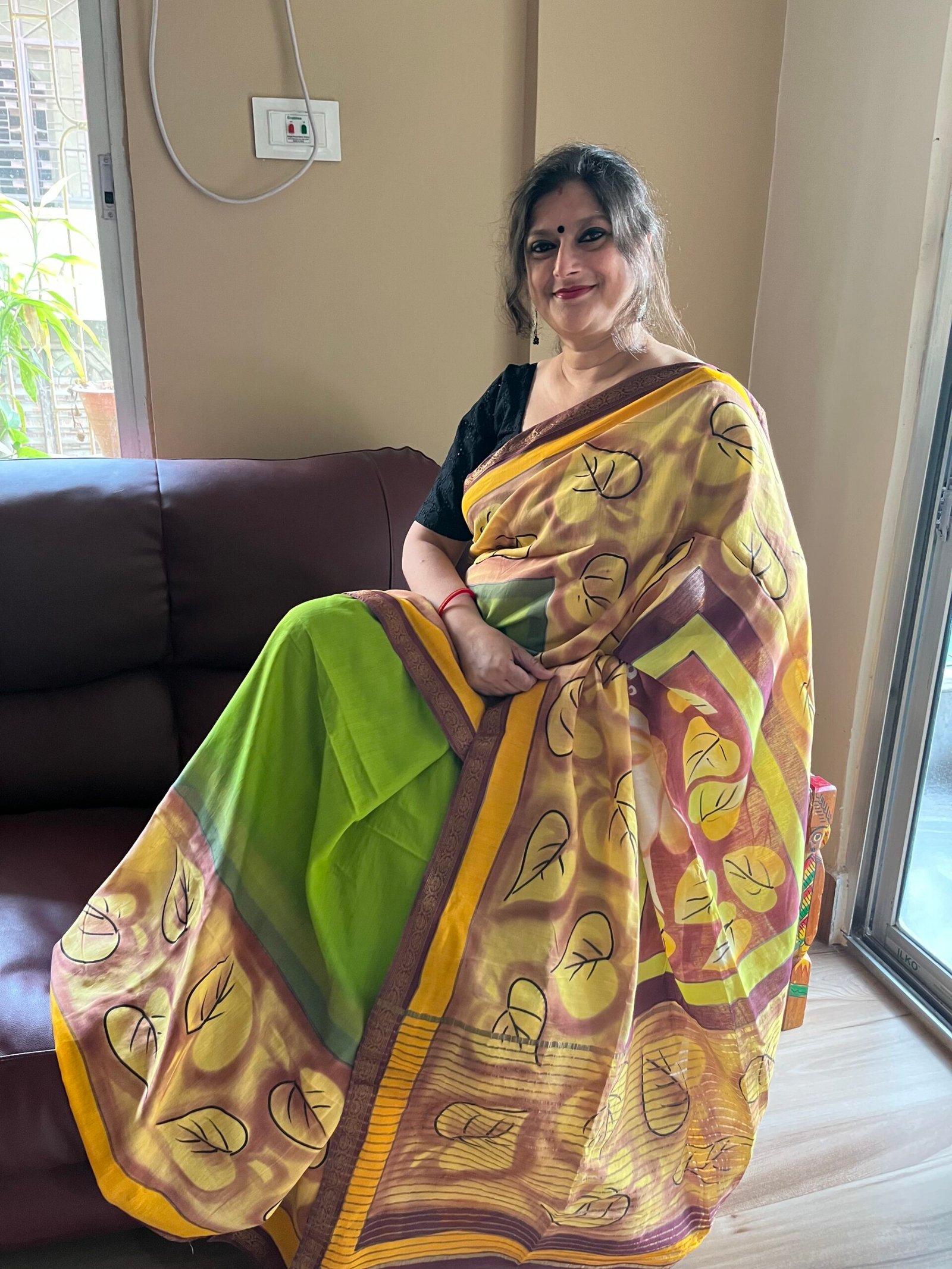 Hand painted Chanderi cotton Saree