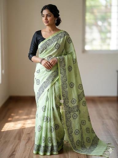 Handloom cotton Saree with Block print