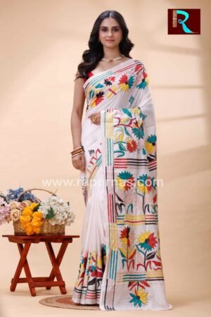 Kantha Stitch Work on Art Silk Saree