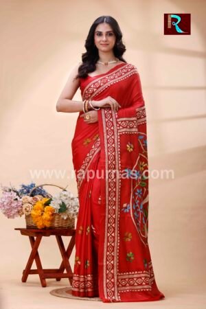 Kantha Stitch Work on Art Silk Saree