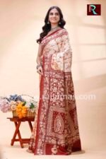 Kantha Stitch Work on Bangalore Silk Saree with hand batik - Image 2