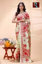 Kantha Stitch Work on Art Silk Saree light green