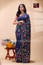 Kantha Stitch Work on Art Silk Saree - Image 2