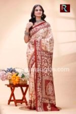 Kantha Stitch Work on Bangalore Silk Saree with hand batik