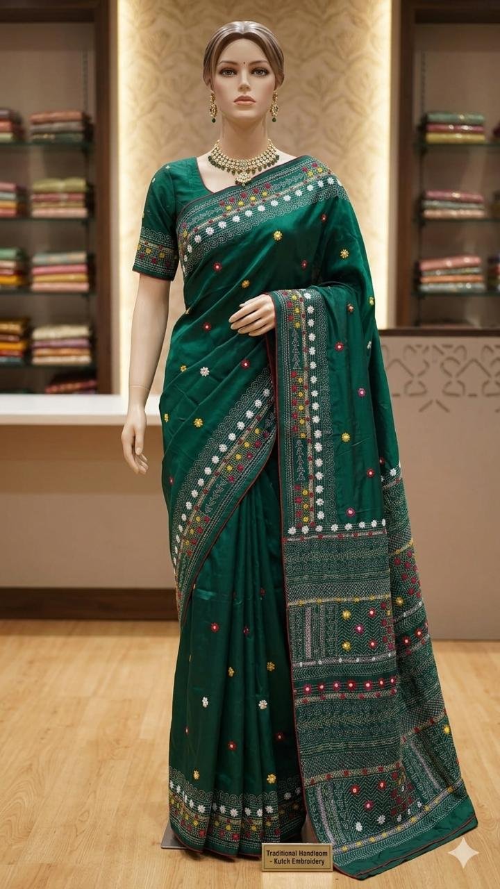 lambani-saree-25-1 Lambani Embroidery on Blended Silk Saree - Image 1