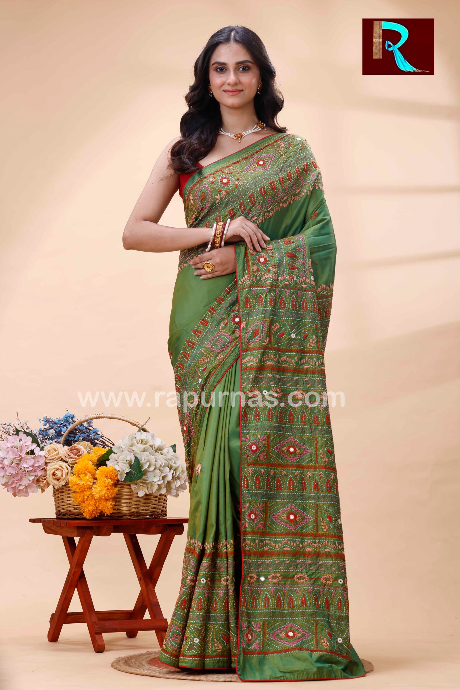 Lambani Embroidery on Blended Silk Saree