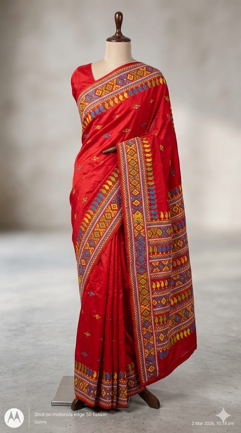 Lambani Embroidery on Blended Silk Saree