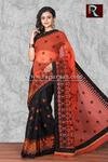 Kachhi Kathiawari work on BD Cotton Saree of red and black combo