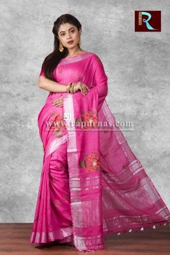 Pink Linen Work Saree