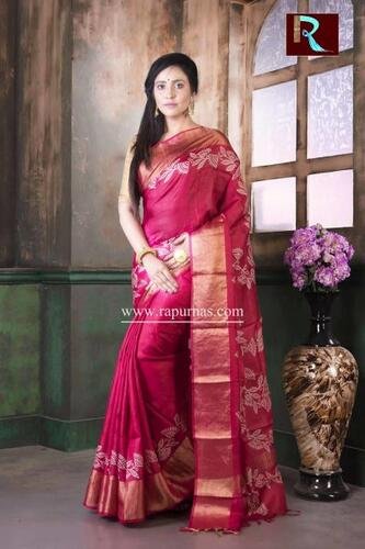 Zari paar Printed Tussar Silk Saree of rare shade