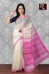 Pink and white Blended Cotton Handloom Saree