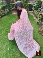 Chikankari on Georgette Saree Light Pink - Image 2