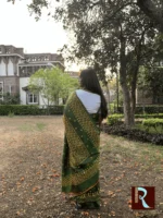 Gujarati Stitch on Bishnupuri Katan Silk Saree - Image 4