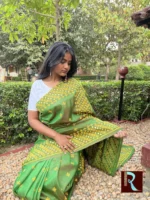 Gujarati Stitch on Bishnupuri Katan Silk Saree - Image 2